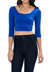 Womens Trendy Solid Color Basic Scooped Neck and Back Crop Top
