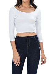 Womens Trendy Solid Color Basic Scooped Neck and Back Crop Top