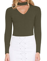 Allegrace Women Long Sleeve Sexy V Cut Stretch Bandage Leotard Bodysuit Jumpsuit