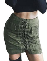 Allegrace Women Sexy Lace Up Bodycon Faux Suede Fashion Big Pocket Mini Skirt