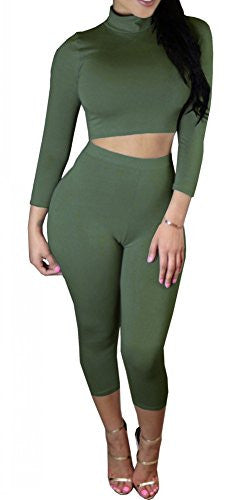 Dasbayla Women's Sexy Long Sleeve Tank Top and Crop Leggings 2 Sets Tracksuit