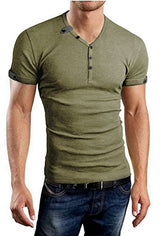 Aiyino Mens Casual V-neck Button Cuffs Cardigan Short Sleeve tShirts