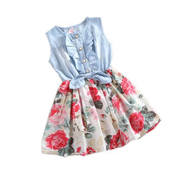 PanDaDa Baby Girl Tutu Denim Dress Short Sleeve Lace Princess Party Skirts 1-6y