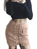 Allegrace Women Sexy Lace Up Bodycon Faux Suede Fashion Big Pocket Mini Skirt
