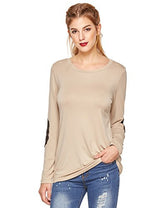 ROMWE Women's Loose Long Sleeve Elbow Patch T-Shirt
