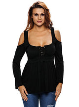 FARYSAYS Women's Sexy Cold Shoulder Blouse Lace-Up Ribbed Tops