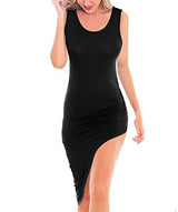Women's Crew Slim Fit Midi Bodycon Asymmetrical Dress