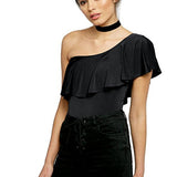 May&Maya Women's Off Shoulder with Ruffle Overlay Bodysuit