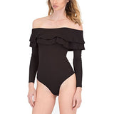 May&Maya Women's Off Shoulder with Ruffle Overlay Bodysuit