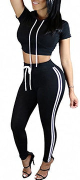 ChongErfei Women's Sexy Bodycon Round Neck Hoody Pants 2-Piece Jumpsuit Sportswear