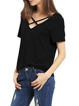 Romastory Women's Summer Tops Bandage V-Neck Casual Girls Tees T Shirt