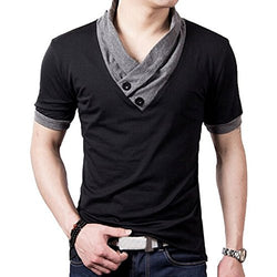L’asher Men Summer Fashion Button V Neck Slim Muscle Tops Tee T Shirt Tshirt