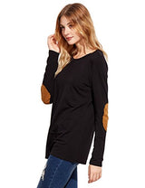 ROMWE Women's Loose Long Sleeve Elbow Patch T-Shirt