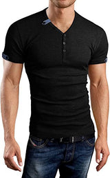 Aiyino Mens Casual V-neck Button Cuffs Cardigan Short Sleeve tShirts