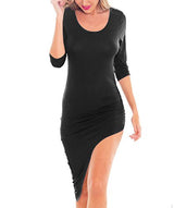 Women's Crew Slim Fit Midi Bodycon Asymmetrical Dress