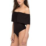 May&Maya Women's Off Shoulder with Ruffle Overlay Bodysuit