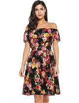 Meaneor Womens Summer Casual Floral Off Shoulder Ruffled A Line Swing Dress - Free + Shipping
