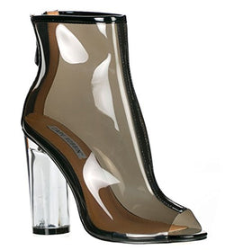 Cape Robbin Benny-1 Open Toe Block Chunky Clear Perspex Heel Ankle Boot Bootie Shoe