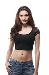 short sleeve crop top with lace contrast