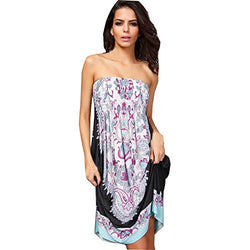Shawhuaa Womens Sexy Vintage Strapless Summer Sun Dress Beachwear