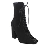 Cape Robbin Betisa-6 Women's Lace-Up Size Zipper Block Heel Ankle Booties