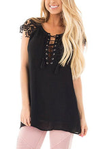 Astylish Women Sexy Short With Lace Sleeves Casual Criss Cross Front Blouse Top