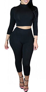 Dasbayla Women's Sexy Long Sleeve Tank Top and Crop Leggings 2 Sets Tracksuit