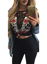 Astylish Women Sexy Casual Printed V-neck Long sleeve Bandage T-shirt Tops Tees