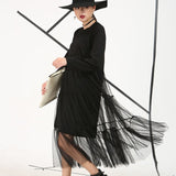 [Soonyour] 2017 ربيع الموضة الجديدة نمط فضفاض وهمية اثنين بأكمام قصيرة الرباط مستقيم اللباس ضئيلة صافي غزل فاتنة كبير الحجم النساء