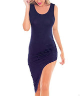 Women's Crew Slim Fit Midi Bodycon Asymmetrical Dress
