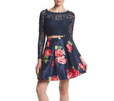 Sequin Hearts by My Michelle Junior's Two Piece Short Prom Dress with Long Sleeve Lace Top