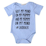 Newborn Baby GOT MY MIND ON MY MOMMY Funny Bodysuits Rompers Outfits Blue