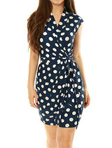 Allegra K Women Polka Dots Sleeveless Tie Waist Above Knee Wrap Dress