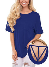 Annflat Women's Summer Solid Short Sleeve Casual Shirts Pocket Blouse Tops(S-2XL)