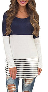 Chvity Women's Back Lace Color Block Tops Long Sleeve T-shirts Blouses