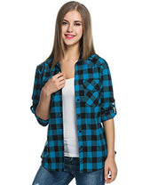 Zeagoo Women's Roll Up Sleeve Casual Loose Boyfriend Plaid Button Down Shirt