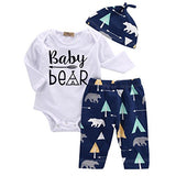 Unisex Toddler Infant Newborn Girl Boy Baby Bear Romper Pants 3pcs Outfits Set