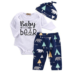 Unisex Toddler Infant Newborn Girl Boy Baby Bear Romper Pants 3pcs Outfits Set
