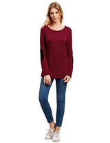 ROMWE Women's Loose Long Sleeve Elbow Patch T-Shirt - Free + Shipping