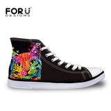 FORUDESIGNS Women High Top Canvas Shoes Colorful Pet Dog Pug Bulldog Printing Vulcanize Shoes Casual Teens Girls Students Flats