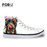 FORUDESIGNS Women High Top Canvas Shoes Colorful Pet Dog Pug Bulldog Printing Vulcanize Shoes Casual Teens Girls Students Flats