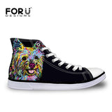 FORUDESIGNS Women High Top Canvas Shoes Colorful Pet Dog Pug Bulldog Printing Vulcanize Shoes Casual Teens Girls Students Flats