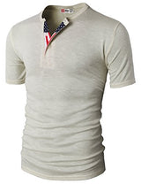 H2H Mens American Flag Henley Short Sleeve Cool tShirts With Button Trim