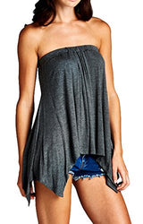 Handkerchief Asymmetrical Hem Flared Loose Fit Strapless Tunic Shirt Tube Top - Free + Shipping