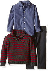 Nautica Baby Boys' Three Piece Set with Woven Shirt, Sweater, and Twill Pant
