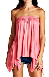 Handkerchief Asymmetrical Hem Flared Loose Fit Strapless Tunic Shirt Tube Top