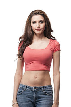 short sleeve crop top with lace contrast