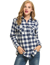 Zeagoo Women's Roll Up Sleeve Casual Loose Boyfriend Plaid Button Down Shirt