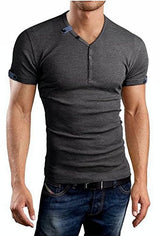 Aiyino Mens Casual V-neck Button Cuffs Cardigan Short Sleeve tShirts