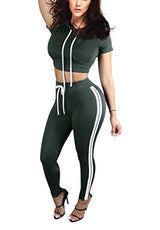 ChongErfei Women's Sexy Bodycon Round Neck Hoody Pants 2-Piece Jumpsuit Sportswear